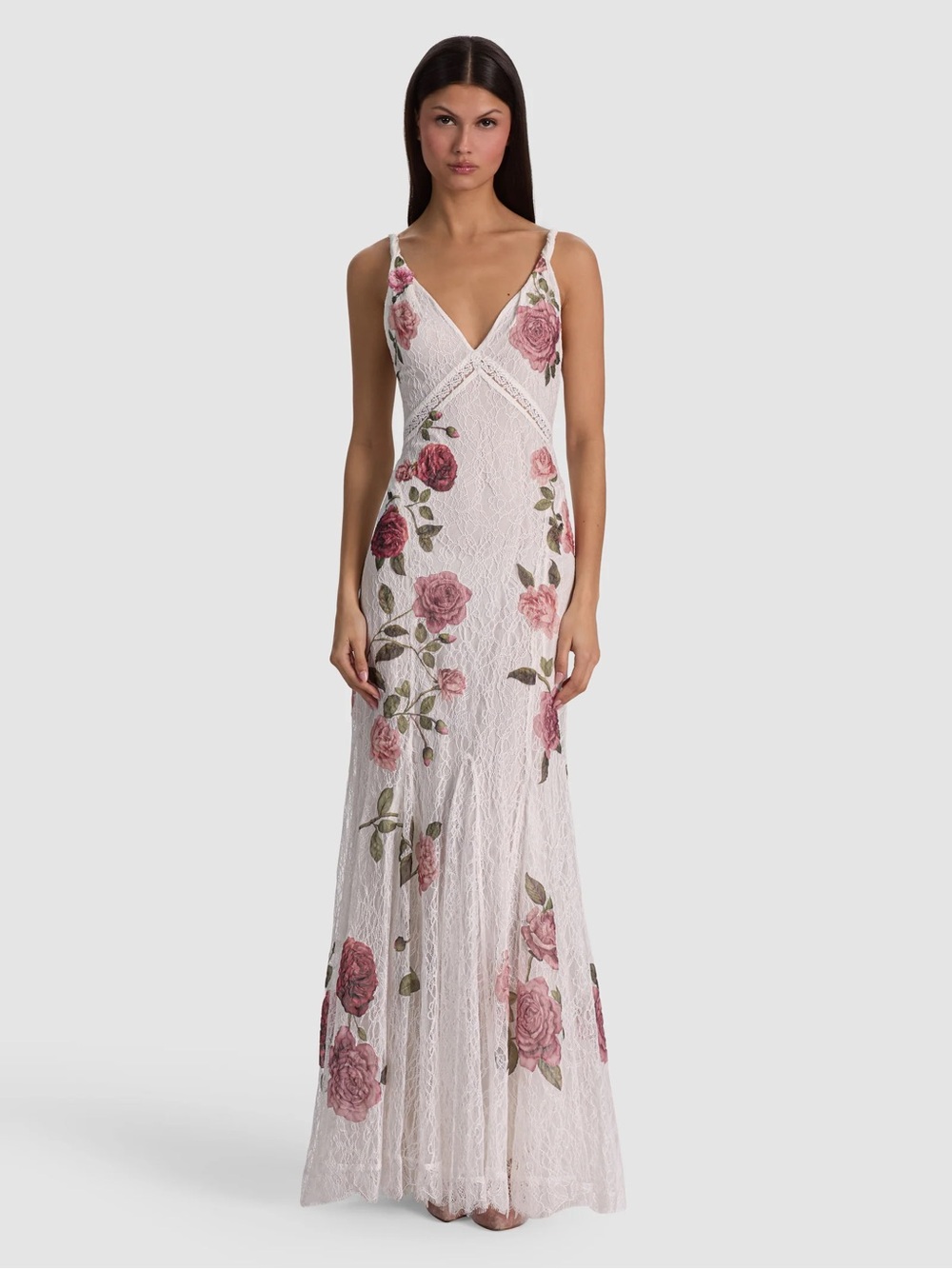 ALICE + OLIVIA NISA LACE MAXI GOWN FLORAL GARDEN GOSSIP OFF WHITE  SIZE 6 NWT